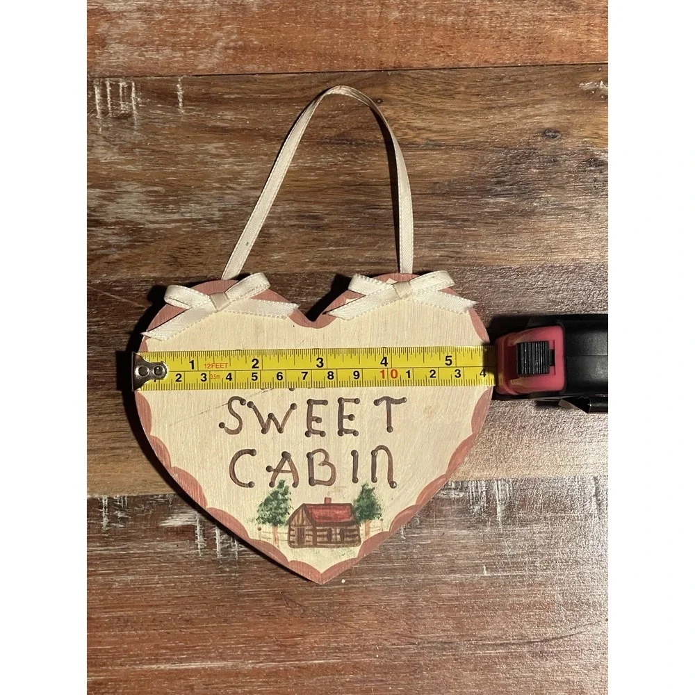 Rustic 80s Vintage Wooden Sign CABIN SWEET CABIN Cottagecore Bows Cute Handmade